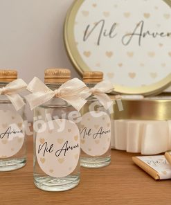 Hediyelik Cam Şişe Kolonya / Altın Kalpler