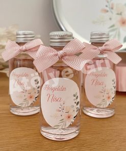 Hediyelik Cam Şişe Kolonya / Çiçekli Pembe Kurdeleli