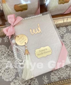 Alternative view of İnci Tesbi ve Gri Renkli Kadife Yasin Kitabı Seti - Mevlüt Hediyelikleri